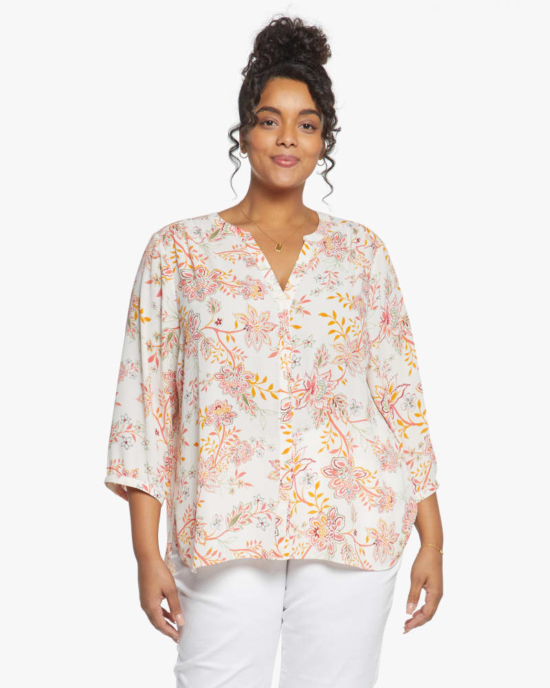 Front of a model wearing a size 0X Pintuck Blouse in Villaneuve by NYDJ. | dia_product_style_image_id:187685